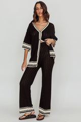 Cotton Straight Leg Knit Pants Black