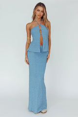Textured Midi Skirt Blue