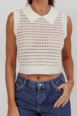 Collared Sleeveless Knit Top Ivory