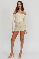 Pinstripe Double Waistband Skort Beige White