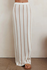 Striped Maxi Knit Skirt Beige