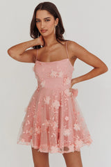 Floral Bow Mini Dress Pink