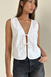 Tie Front Vest Top White