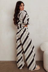 Elastic Waist Striped Print Pant Black/Cream