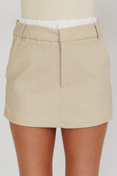 Pinstripe Double Waistband Skort Beige White
