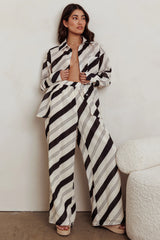 Elastic Waist Striped Print Pant Black/Cream