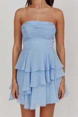 Strapless Ruffle Mini Dress Blue