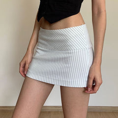 American Basic Striped Printed Skirt, Low-waisted Slim Hip-hugging Mini Skirt