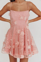 Floral Bow Mini Dress Pink