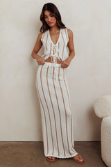Striped Maxi Knit Skirt Beige