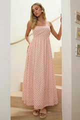Square Neckline Maxi Dress Print Orange
