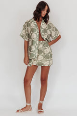 Cherry Print Mini Wrap Skirt Sage Beige