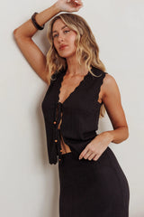 Sleeveless Front Tie Knit Top Black