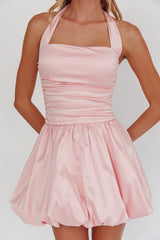 Halterneck Balloon Mini Dress Pink