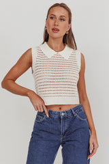 Collared Sleeveless Knit Top Ivory