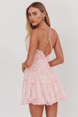 Low Back Cami Strap Dress Lace Pink