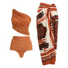 One Shoulder  Printed Wrap Skirt Swimsuit Set