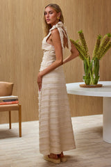 Tied Shoulder Midi Dress Textured Cream