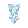 Ruffle Zip Front Print One Piece Swimsuit Set