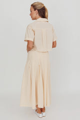 A-Line Striped Midi Skirt Beige/Off White