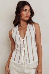 Sleeveless Knit Front Tie Top Beige