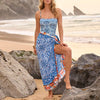 Blue And White Porcelain Print One Piece Swimsuit Set