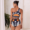 One-shoulder High-waisted Printed Two-piece Swimsuit Set