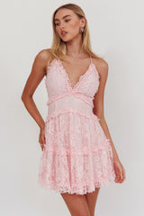 Low Back Cami Strap Dress Lace Pink