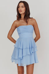 Strapless Ruffle Mini Dress Blue