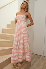 Square Neckline Maxi Dress Print Orange