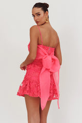 Embellished Mini Dress Palm Tree Pink