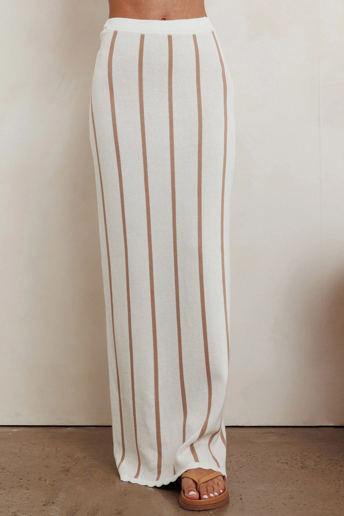 Striped Maxi Knit Skirt Beige