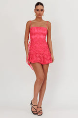 Embellished Mini Dress Palm Tree Pink