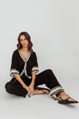 Cotton Straight Leg Knit Pants Black