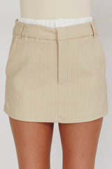 Pinstripe Double Waistband Skort Beige White
