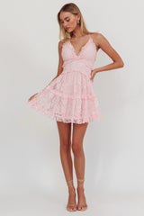 Low Back Cami Strap Dress Lace Pink