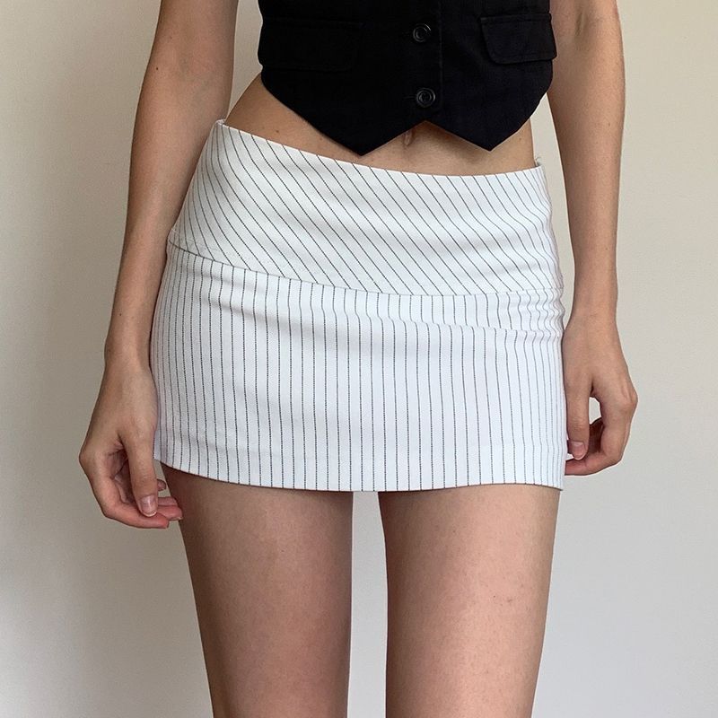American Basic Striped Printed Skirt, Low-waisted Slim Hip-hugging Mini Skirt