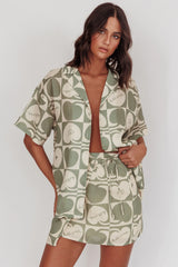 Cherry Print Mini Wrap Skirt Sage Beige