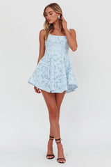 Embroidered A-Line Mini Dress Light Blue