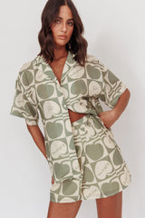 Cherry Print Mini Wrap Skirt Sage Beige