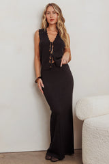 Sleeveless Front Tie Knit Top Black