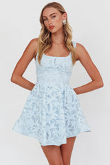 Embroidered A-Line Mini Dress Light Blue