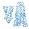 Ruffle Zip Front Print One Piece Swimsuit Set
