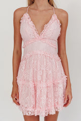 Low Back Cami Strap Dress Lace Pink