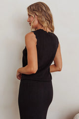 Sleeveless Front Tie Knit Top Black
