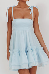 Frill Hem Babydoll Dress Blue