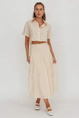 A-Line Striped Midi Skirt Beige/Off White