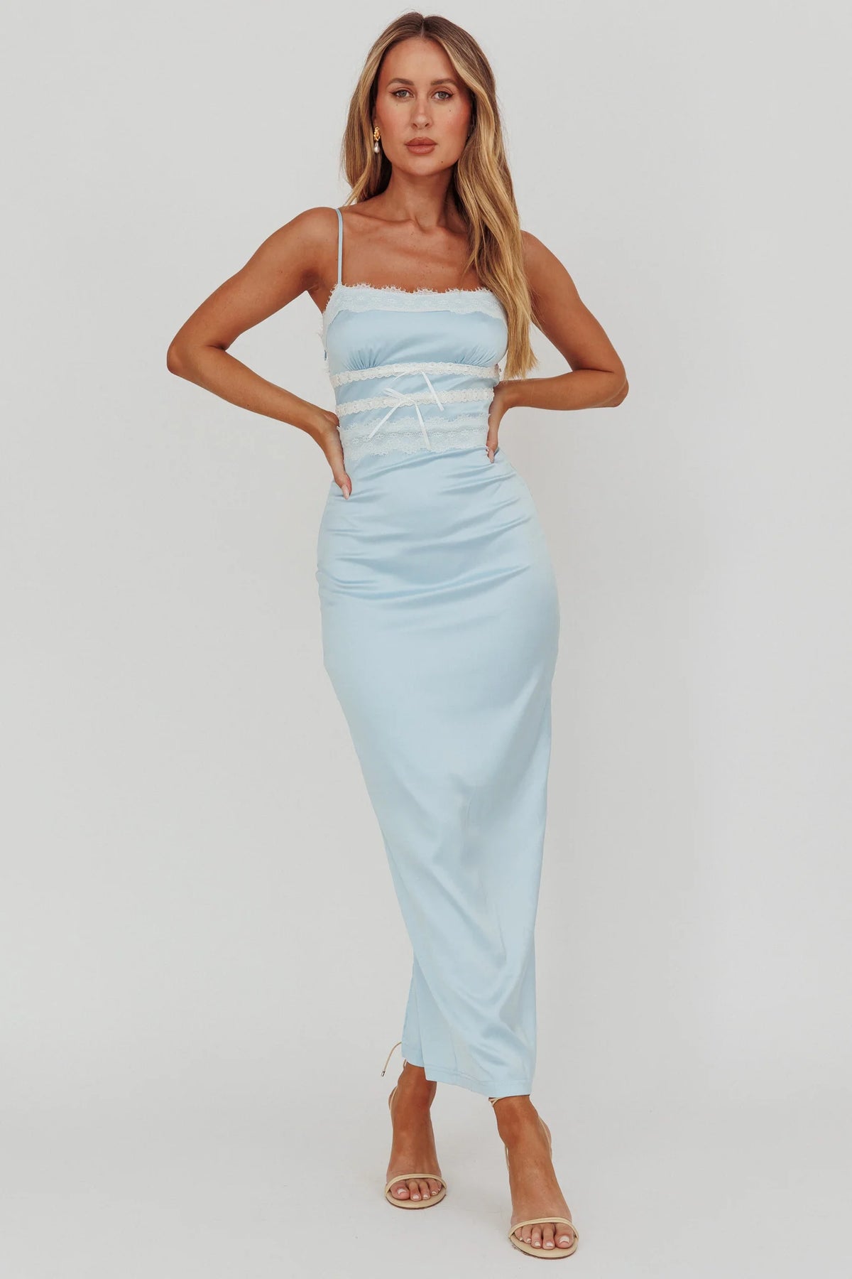 Lace Trim Maxi Dress Blue
