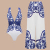 V Neck Print Two Piece Swimsuit Set
