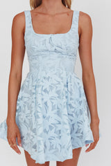 Embroidered A-Line Mini Dress Light Blue